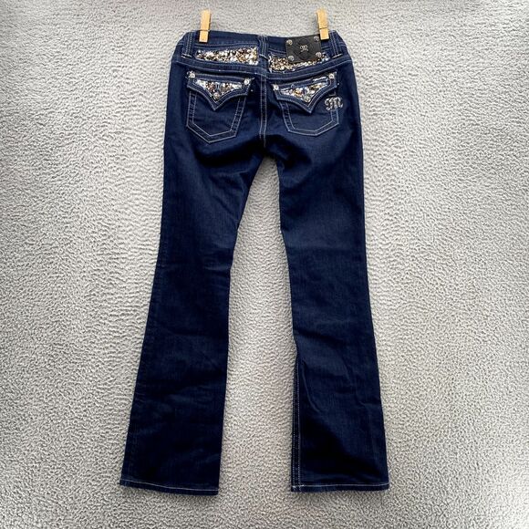 Miss Me Jeans Adult 27 Easy Boot Dark Wash Sequin Flap Pocket Denim Y2k Women's - Picture 11 of 15